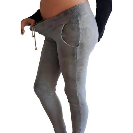 Imagem de Calça gestante grávida em coton ribana bolsos e ajuste cintura