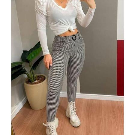 Imagem de Calça jacquar skiny com cinto moda estilo