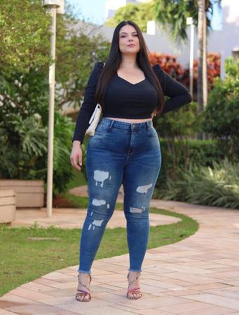 Calça jeans sale destroyed plus size