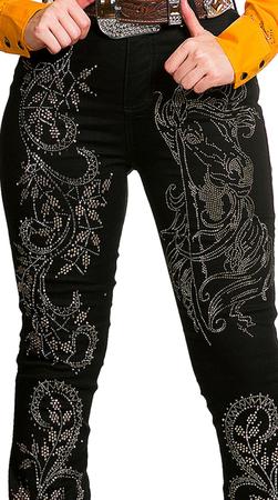 Calça preta bordada sales