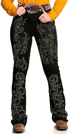 Cal a Jeans Feminina Bordada Flare Strass Preta Bill Way