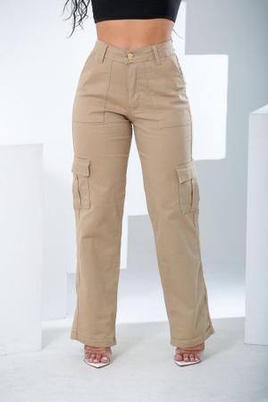 Calça Jeans Feminina Cargo com bolso cor Bege Tendência - MUNDI - Calça  Jeans Feminina - Magazine Luiza