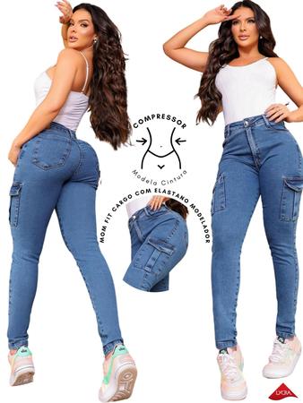 Calça Jeans Feminina Cargo-Mom Ultra Fit-LD6034 - LD Jeans - Calça