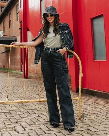 Cal a Jeans Feminina Cargo Wide Leg Boo Store Cal a Jeans