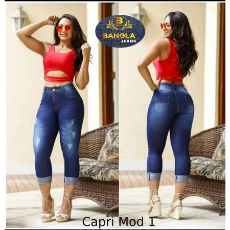 Calça Jeans Feminina Cintura Alta Com Lycra Flare Capri Ciga - Bangla -  Calça Plus Size Feminina - Magazine Luiza