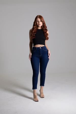 Moda Jeans elegantes para mulheres Flor impressão cintura alta
