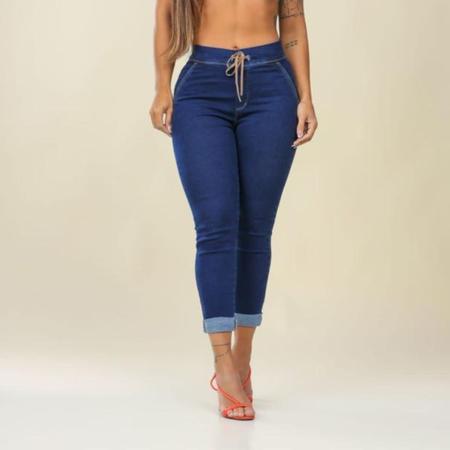 Calça jeans feminina cintura super alta cigarrete com lycra - Moda