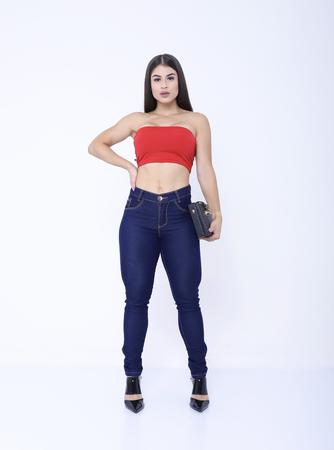 Calça jeans Feminina Escura Skynni Cos Alto - Mania do Jeans