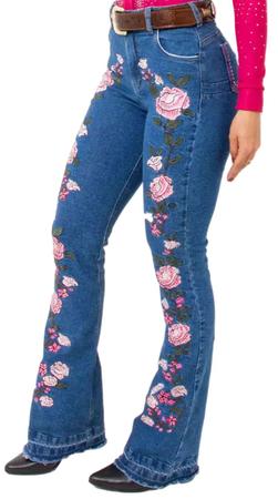Calças jeans hotsell bordadas com flores
