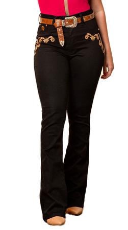 Cal a Jeans Feminina Flare Bordada Preta Trot o Cal a Jeans