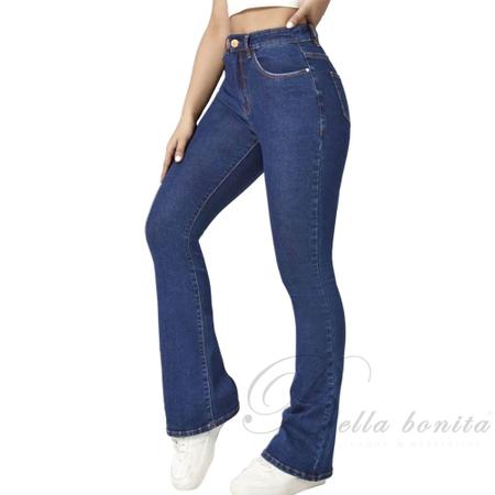 Calça Jeans Feminina Flare Lycra Premium Cós Alto Blogueira