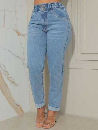 Calça Jeans Feminina Mom Com Elástico no Cós Barra Dobrada - NANDA
