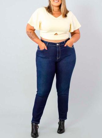 Calça Jeans Feminina Plus Size Cigarrete Azul Escuro - Blubetty