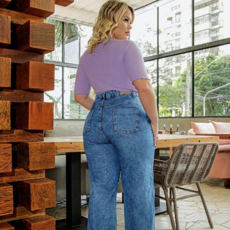 Calça Jeans Feminina Plus Size Wide Leg Exuberante Casual VGI
