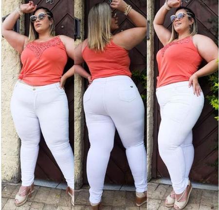Cal a Jeans Feminina Plusize com Lycra Cintura Alta Branca