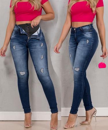 Calça Jeans Feminina Super Lipo Cintura Alta Empina Bumbum Original com Cinta  Modeladora - Sawary - Calça Plus Size Feminina - Magazine Luiza