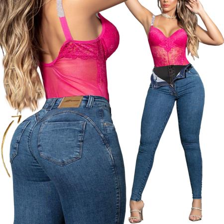 Calça jeans modeladora super lipo flare empina bumbum