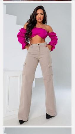 Imagem de Calça Jeans Feminina Wide Leg Cargo