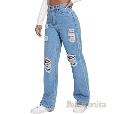 Calça Jeans fermina preta cintura alta Destroyed rasgada - Bella Donna