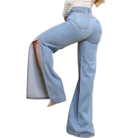 Imagem de Calça Jeans Feminina Wide Leg Luxe Com Fendas Nas Laterais