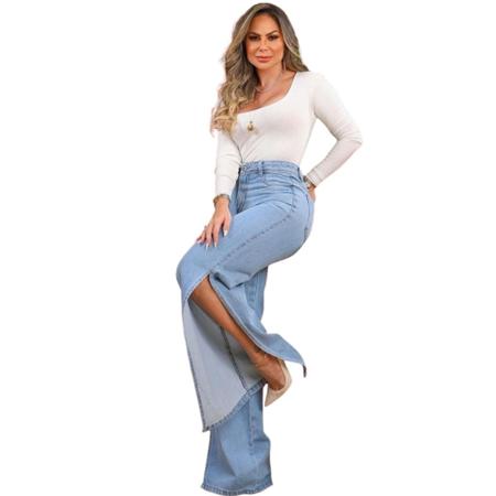 Imagem de Calça Jeans Feminina Wide Leg Luxe Com Fendas Nas Laterais