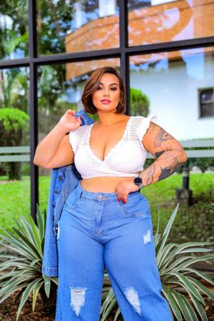 Cal a Jeans Feminina Wide Leg Pantalona Destroyed Moda Plus Size