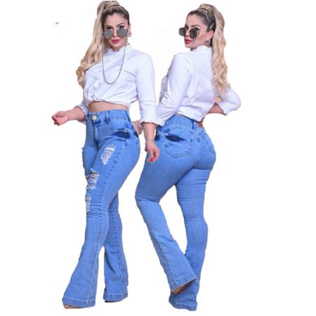 Calça Flare Feminina Jeans Com Licra Cintura Alta Com Efeito Levanta Bumbum  Preta 29, Magalu Empresas