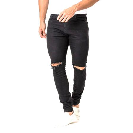 Imagem de Calça Jeans Masculina Preta Rasgo no Joelho Super Skinny Fit Zune