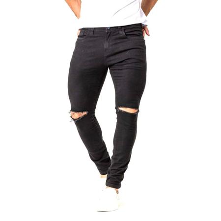 Imagem de Calça Jeans Masculina Preta Rasgo no Joelho Super Skinny Fit Zune