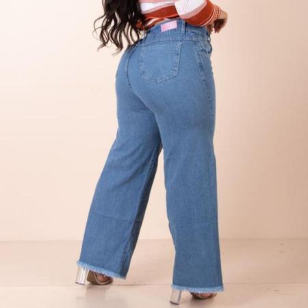 Calça Jeans Plus Size Wide Leg Pantalona Rasgada Barra Feita - Useconf