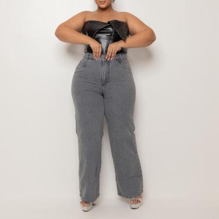 Imagem de Calça jeans retrô wide leg plus size wid leg pantalona premium