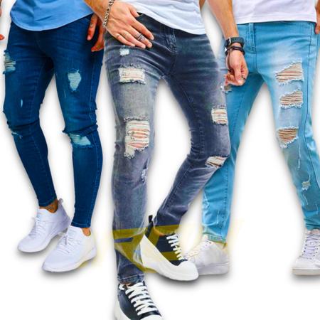 Imagem de Calça Jeans Skinny Rasgada Masculina Slim Sport Homem 486