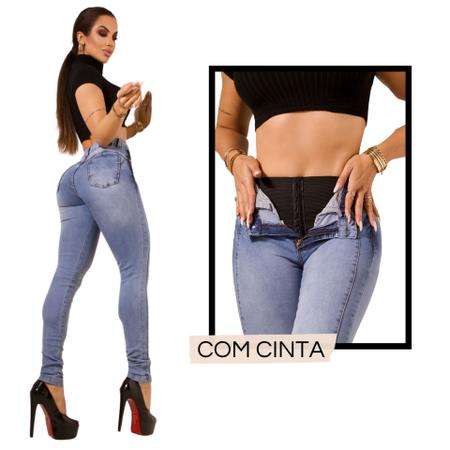 Calça Capri Jeans Plus Size com cinta modeladora super Lipo em Promoção na  Americanas