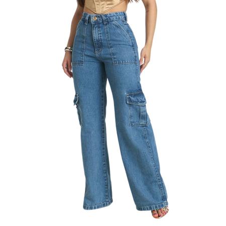 Calça Wide Leg Jeans Cargo Feminina Badcat - Compre Agora