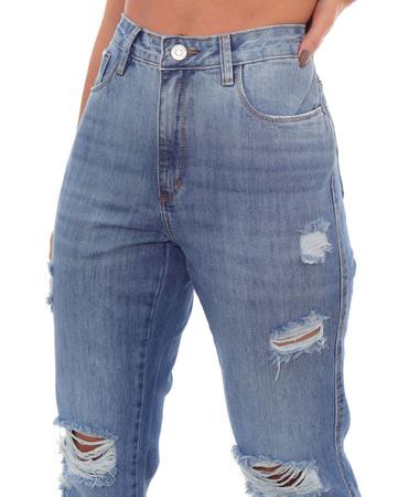 Imagem de Calça Jeans Wide Loose Feminina Cintura Alta Rasgos Abertura Barra 22843 Média