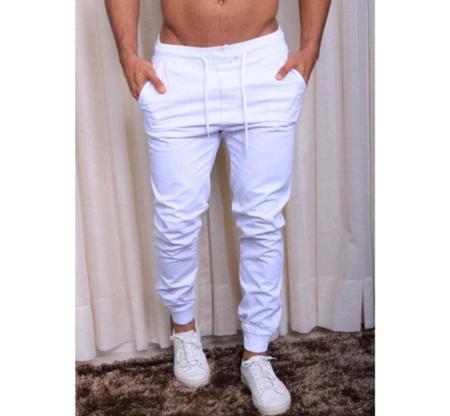 Calça jeans best sale branca rasgadinha masculina