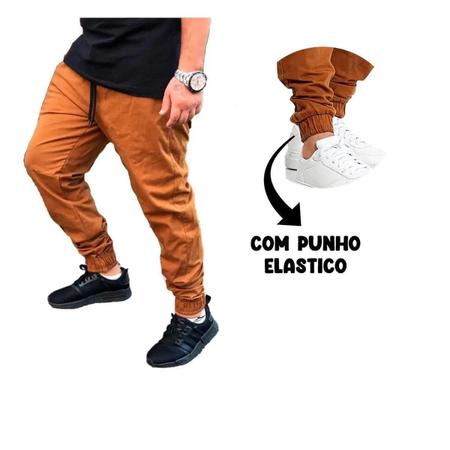 Calça Jogger Jeans Sarja Masculina Com Punho Elástico Casual