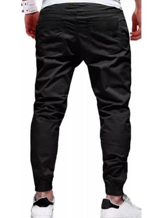 Imagem de Calça Jogger Sarja Jeans Camuflada Masculina Com Cordão De Regulagem Na Cintura  Punho Lycra Elastano 