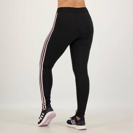 Calça Legging Adidas 3 Listras Feminina Preta e Rosa - Calça