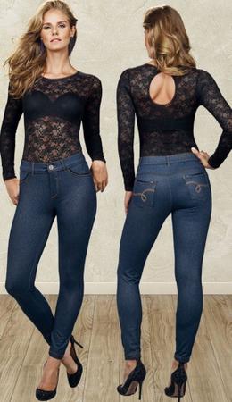 Cal a Legging Bordada Jeans Feminina DeMillus 000118 Cor Marinho
