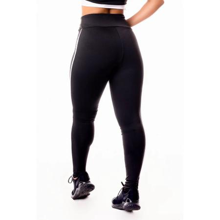 Calça Legging Fitness Academia Preta com Detalhe Lateral em Vivo Branco  Cintura Alta REF: SV36 - Racy Modas