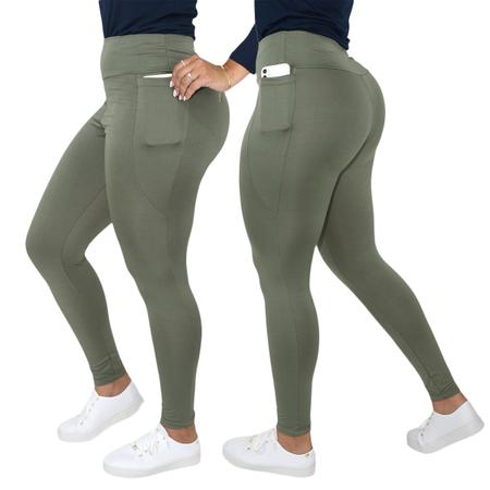 Imagem de Calça Legging Flanelada Feminina Com Bolso Térmica Forrada Suplex Cós Alto