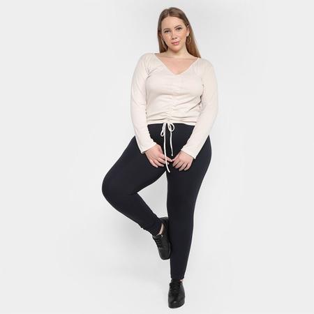 Calça Legging Plus Size Maelle Feminina - Mescla Escuro