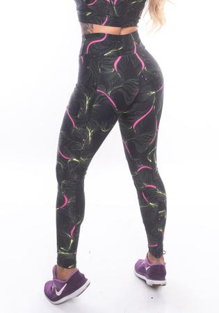 Imagem de Calça legging poliamida com bolso ondas preto e rosa