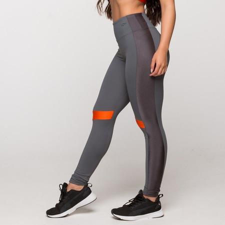 Calça Legging Poliamida com Faixa Lateral Chumbo e Detalhe L - LOT