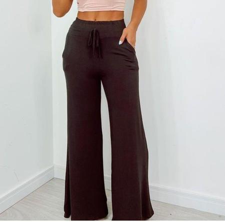 Imagem de Calça moletinho flare elástico na cintura feminina moda