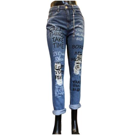 Calça Mom Feminina Jeans Customizado letras - Panda Gold - Calça