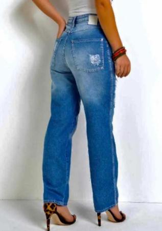 Cal a Mom Jeans Larguinha Feminina Elegante Festa Cintura Alta