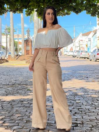 Cal a Pantalona Alfaiataria Wide Leg Social Cintura Alta