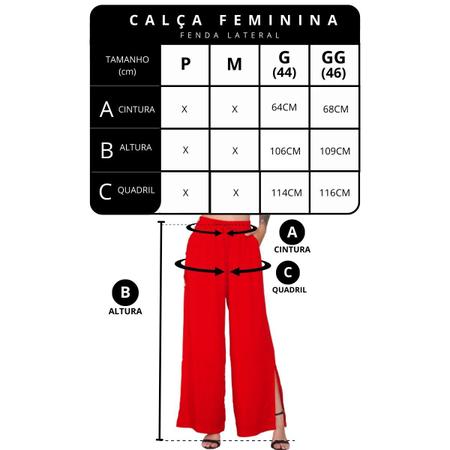Imagem de Calça Pantalona Feminina Fenda Lateral Cós Alto Moda Blogueira Conforto